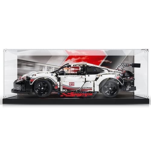 light your bricks Acrylic Display Box for Lego Cars, Dust-Proof Clear Transparent Case with Background (Box for Lego Porsche 911 RSR 42096 Race Car)