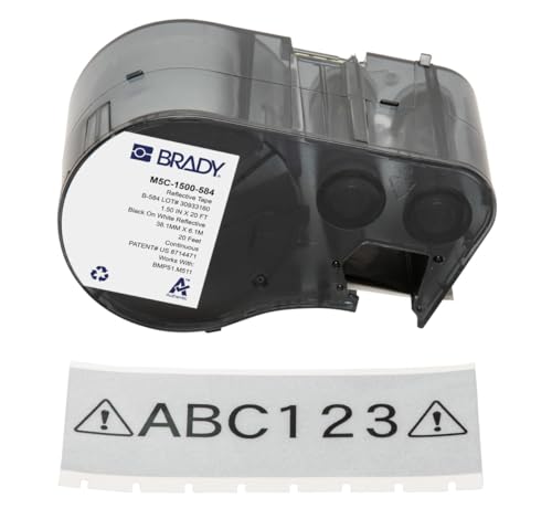 Image of Brady Reflective Tape Label Tape for Label Printer BMP51 /BMP53 /M511 - Self Adhesive Printer Labels - Black on White (38,10 mm (W) x 6,10 m (L)) - M5C-1500-584