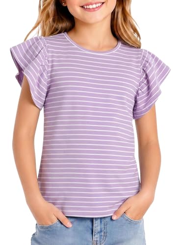 Image of Girls' Summer Shirts Cute Tops Ruffle Sleeve Crew Neck Casual Tees