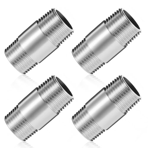 Image of 4 Pcs 304 Stainless Steel Pipe Fittings 3 /4 inch NPT x 3 /4 inch NPT Male Threaded 2 inch Length Nipple Cast Pipe Fittings for Oil Air Fuel