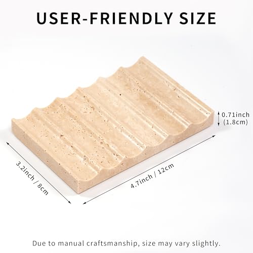 LWALMS Tarvertine Marble Soap Dish - Rectangle Decorative Stone Soap Bar Tray for Bathroom Sink Shower, Self Draining Marble Sponge Holder for Kitchen Countertop — view 2
