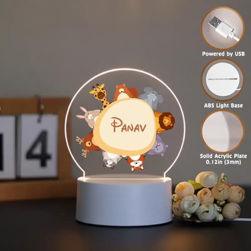Image of SNAPTRAP LED Name Light Customized for Kids | Personalized Acrylic Night Lamp with Custom Name | Cute Animal, Rainbow, Butterfly & Teddy Themes | USB Powered Nursery Night Light Gift (Animal Circle)