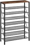 MAHANCRIS 8 Organisateur Tier Shoe Rack pour le placard, tient 28-32 paires, étagère de rangement en métal Tall pour chambre d'entrée, rack autoportant robuste Space Sauvetage, Grande Capacité, Rustique Brown