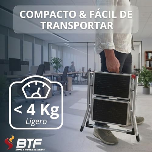 Miniatura 7 de Btf Mini Escalera Plegable De 2 Peldaños De 20x30 Cm - 20cm De Profundo, Goma Antideslizante Y Asa De Sujetación Medidas Cerrada 49,5x3,6x54,5 Cm Certificada Gs Tüv Rheinland En14183 Carga De 150 Kg
