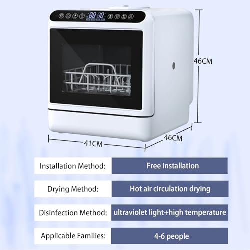 Lavavajillas portátil con tanque de 5 litros, secado automático eléctrico compacto para RV, dormitorio, apartamento, 4 ciclos de lavado, mini máquina que ahorra espacio para cocina pequeña