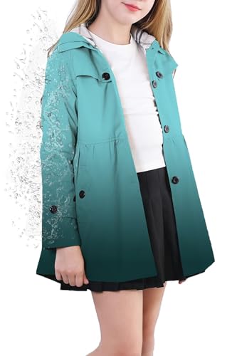Cromoncent Girl's Waterproof Hoodie Trench Coat Cute Dress Coat Outerwear, 3-12 Years