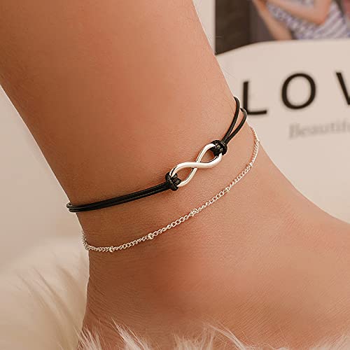 AININI Women Infinity Anklet Black Wave Ankle Bracelet Lucky Number Anklet String Ankle Bracelet Foot Chain Beach Anklet Bracelet for Women, Girls, Her,Anniversary Birthday Valentines (Pedant-Silver) - Image 4