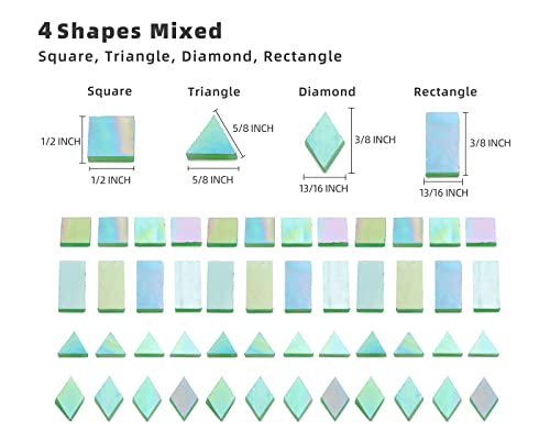 200 Pieces Bulk Iridescent Mosaic Glass Tiles, 4 Shapes Mixed Stained Glass Tile Pieces For Mosaic Craft,Leaf Green #TOP3