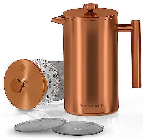 Utopia Kitchen Stainless Steel French Press Coffee Maker 34 Oz, Camping & Portable Travel Coffee Press