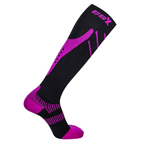 Image of CSX 20-30 mmHg Compression Socks for Men and Women, Knee High, Recovery Support, Athletic Sport Fit, Pink on Black, Large