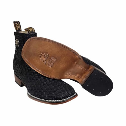 Mens Leather Cowboy Western Hand Woven Braided Square Toe half boots Chelsea Botin Vaquero Petatillo Tejidos2