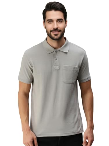 Image of Lux Cozi Men's Half Sleeve Soild Casual Regular Fit T-Shirt with Chest Pocket | Polo Tshirt for Men
