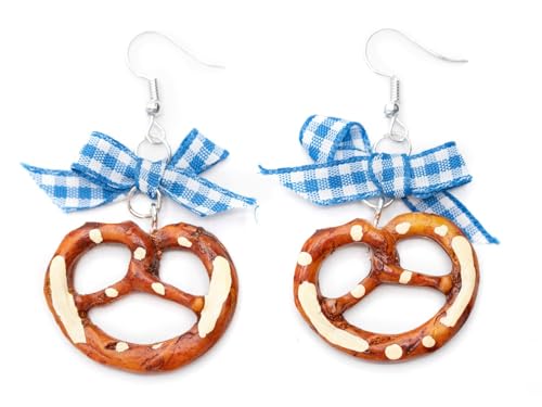 Miniblings Bretzel Oktoberfest boucles d'oreilles fantaisie et nœud à carreaux 32mm