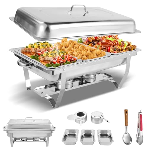 El Mejor Listado de Calentadores de comida . 49 XOCOYOTZIN Bufetera Servidor, Buffet Rectangular de Acero Inoxidable, Calentador de Alimentos 3 Bandejas de Calentamiento con Base Plegable 2 Hornillos Ideal para Buffets, Picnics...