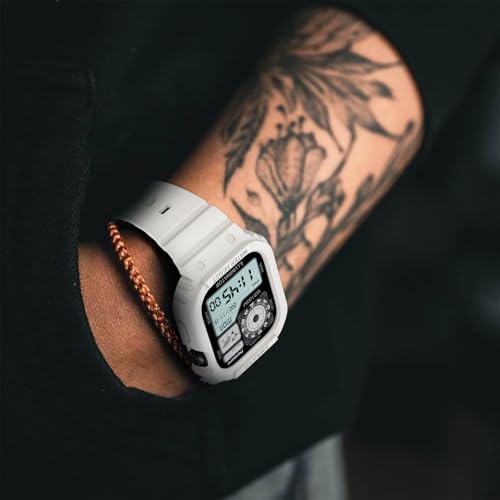 Image of amBand Rugged Case with Band for Apple Watch Series 11 10 42mm, Shockproof & Protective Sport Bumper Cover, Lightweight & Comfortable Strap for Men & Women, White