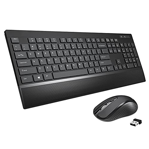 Wireless Mouse and Keyboard Combo, 2.4GHz USB Full-Sized Wireless Keyboard and Mouse Combo with Palm Rest, Ergomomic Keyboard and 3 Level Adjustable DPI Mouse, for PC, Laptop, Windows