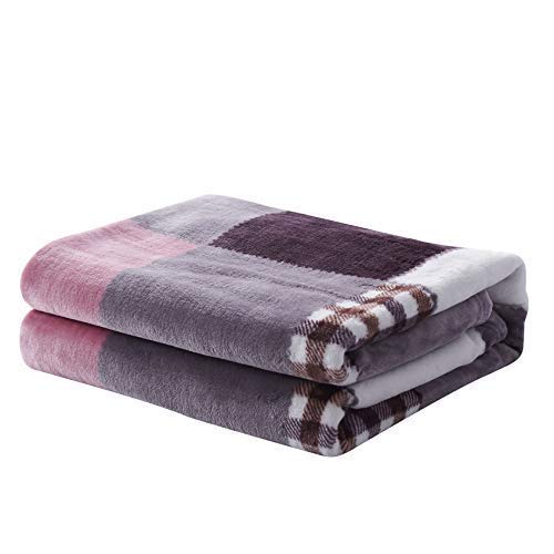 Tache Autumn Pink Purple Farmhouse Super Soft Micro Fleece Plaid Patchwork Plush Lightweight Dual-Sided Decorative Couch, Sofa, Travel, Lap, Bed Throw Blanket, 50X60 #TOP1
