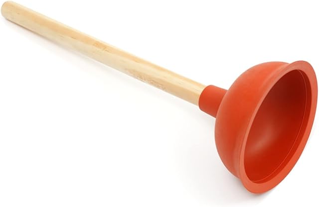 Large Sink Plunger Drain Plunger Cleaner for Washroom, Kitchen, Bath, Shower, Sink and Waste Pipe Unblocker - 150mm (6 inch) Cup and 400mm (16 inch) Wood Handle