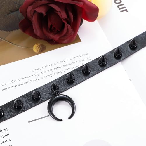MILAKOO Mond Choker Punk Gothic Style Sonne Reize Leder Nieten Spikes Damen Halskette Emo Mode
