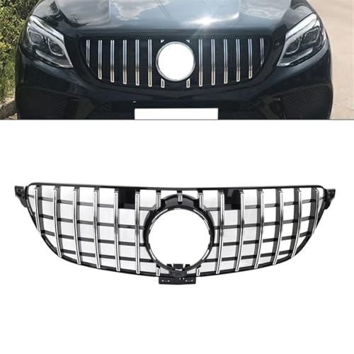 車用GTRスタイルフロントバンパーラジエーターグリル、メルセデスベンツGLEクラスW292 C292クーペGLE350 GLE400 GLE450 GLE500 2015-2019対応(Chrome)