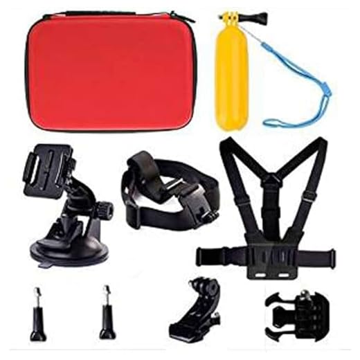 Navitech 8 i 1 actionkamera tillbehör kombo kit med rött fodral - kompatibel med Denver ACT-5030W actionkamera