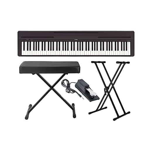 Yamaha Pianoforte digitale a 88 tasti P45B con supporto per tastiera, panca regolabile e pedale Sustain