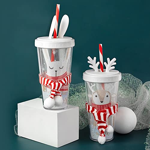 warm heart protector water cup cute creative cup flat lid straw cup double layer plastic cup