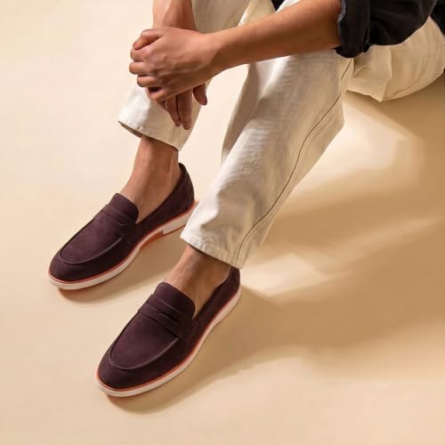 Image of HAYES LONDON Italian Suede Leather Loafers for Men | Casual Slip-On Shoes | Breathable & Lightweight Summer Wear | Comfortable Walking Shoes