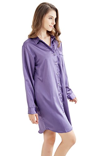 Women’s Sleep Shirt, Satin Pajama Top Long Sleeve Nightshirt from Tony 