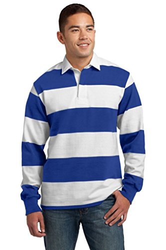 SPORT-TEK Men's Long Sleeve Rugby Polo S True Royal/White