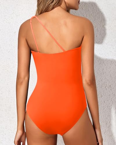 Image of Holipick One Shoulder One Piece Swimsuit for Women Tummy Control Bathing Suits Modest Full Coverage Keyhole Swimwear