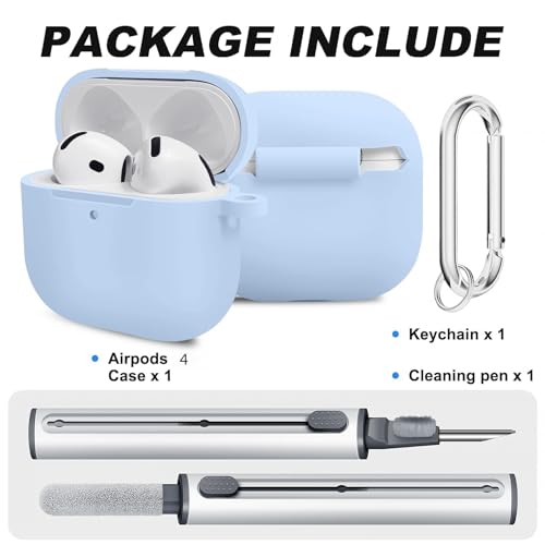 Woyinger for Airpods 4th Case Cover, Soft Silicone Case with Cleaner Kit, Keychain, Full Protection for Men and Women, Compatible with AirPods 4th Generation (Lilac)