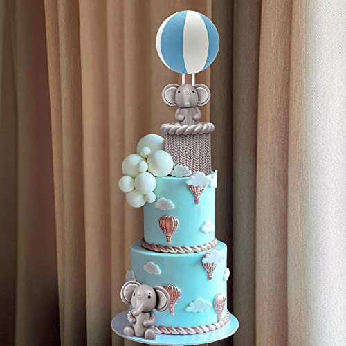 2 Pcs Elephant Cake Decoration 1 Pcs Hot Air Balloon Elephant Cake Decoration 1 Pcs Elephant Cake Decorations Elephant Theme Birthday Baby Shower Cake Decoration Supplies Blue White #TOP5