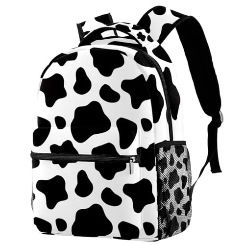 Sac à dos d'école motif vache noire et blanche au design ergonomique