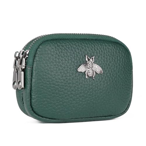 Image of MAVHVAM Ladies Genuine Leather Mini Purses for Women Wallets Small Purse Coin Pouch Credit Card Holder with Double Zip (Green)
