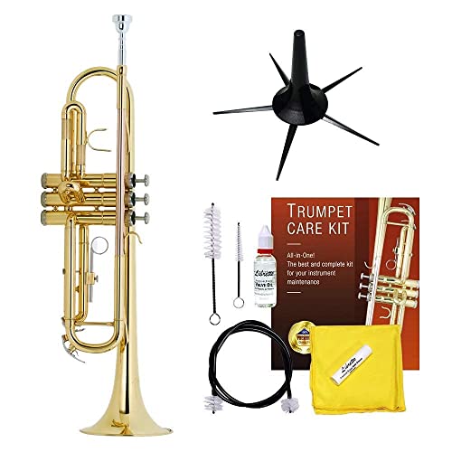 Libretto Gold Lacquer Trumpet Bundle, Best For Beginners And Intermediates: Bb Standard Trumpet + Best Trumpet Care Kit #TOP22