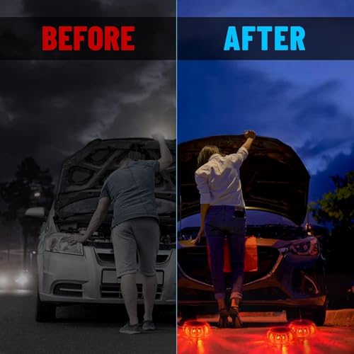 HEIGPAN GP908 8 Pack LED Road Flares Emergency Roadside Lights Safety Flashing Warning Beacon Disc Warning Flare Kit with Hook Magnetic Base for Car Truck & 9 Flash Modes (Batteries Not Included) - Thumbnail 6