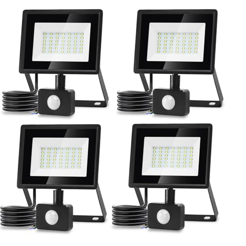 Aigostar Faretto Led da Esterno con Sensore di Movimento,30W 2510LM Faro LED Esterno,Bianco Freddo 6500K,IP65 Impermeabile Faretti LED per Giardino, Cortile,Patio,Garage Confezione da 4