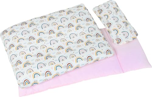 Puppenbettzeug Regenbogen: Kopfkissen= 22 x 10 cm, Oberbett= 41 x 31 cm,