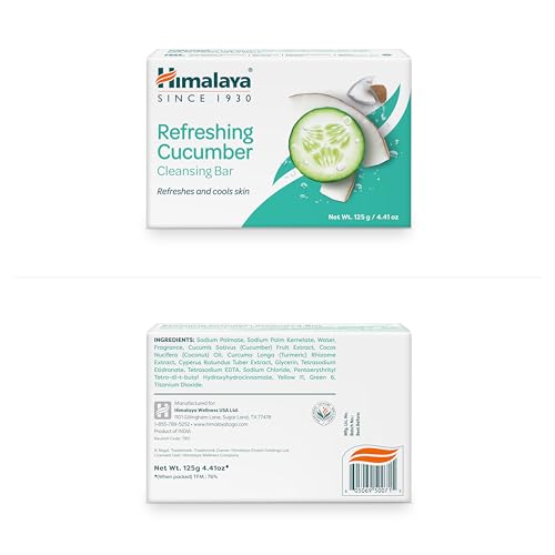 Image of Himalaya Refreshing Cucumber Cleansing Bar Soap, Cucumber Soap Bars for Face and Body, Face Soap Bar, Face Wash Bar, Bath Soaps, Soft Skin, Refreshes and Cools Skin, 4.41 oz, 3 Pack