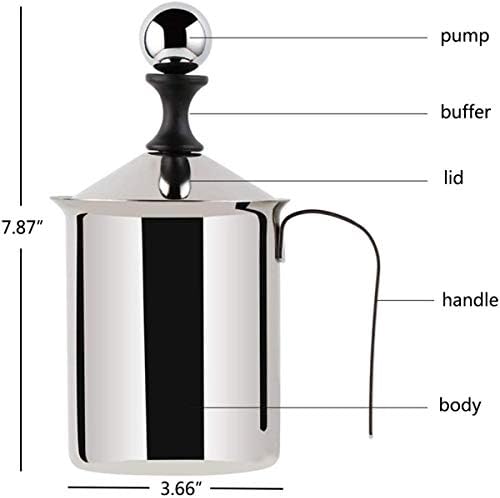 800ML Stainless Steel Milk Frother Hand Pump Creamer,Lychee Stainless Steel Double Mesh Manual Coffee Milk Foam Frothing Pitcher Froth Pump Foamer Cup for Hot Chocolate Coffee Latte Cappuccino