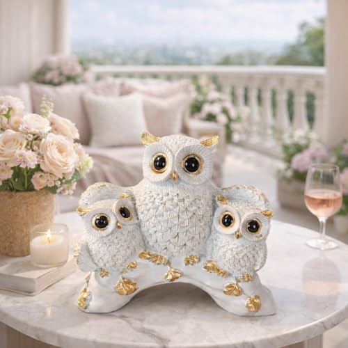 Image of Xtore Lucky Owl Family Handicraft Figurine with Metallic Finish Highlights, Decorative Tabletop Accent - Pack of 1