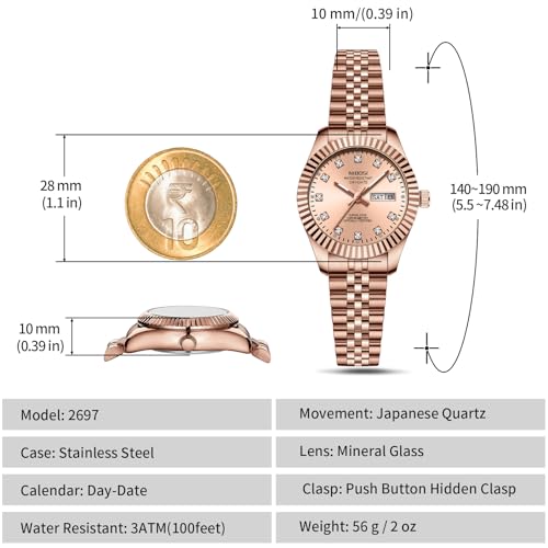 Image of NIBOSI Watches for Woman Analog Quartz Stainless Steel Diamond Rose Gold Green Small Dial Women Watches Classic Wrist Watch Date Waterproof
