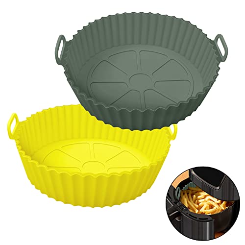 2Pcs Air Fryer Silicone Liners 3 To 5 Qt, Air Fryer Silicone Pot Food Safe Non Stick Air Fryer Basket Bowl Accessories, Reusable Replacement Of Flammable Parchment Liner Paper (Top 8In, Bottom 6.75In) #TOP30