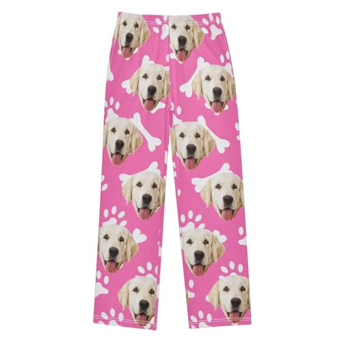 Personalized Face Pajamas Pants Black Pet Paw Bone Custom Photo Pajama Sleep Pant Long Pj Bottoms S
