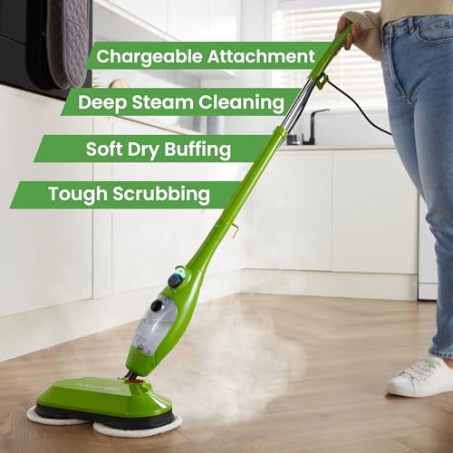 Image of H2O X5 Dual Buff Steam Mop, 8 in 1 Handheld Steam Cleaner For Kitchen Tile Floors, Hardwood Floors, Grout Cleaner, Upholstery Cleaner and Carpets, 2 washable scrub pads, 11 cleaning accessories