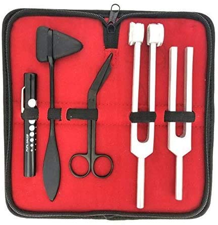 Tactical Black - Set of 5 pcs Reflex Percussion Taylor Hammer + Penlight + Tuning Fork C 128 C 512 + Bandage Scissors 5.5