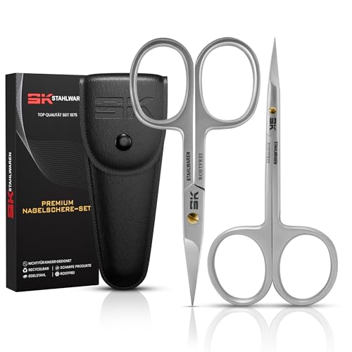 Sk Stahlwaren Scheren set 2-Teilig Nagelhautschere fein gebogen 9 5 cm & Nagelschere gebogen 9 cm Premium Rostfreier Edelstahl geeignet zum entfernen von Nagelhaut & hautresten Wimpern & Augen