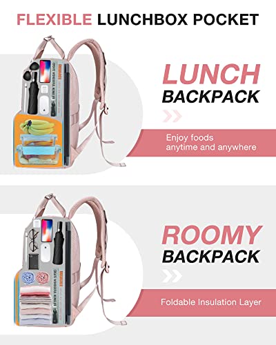 Bagsmart Lunch Backpack, 15.6 Inch Laptop Backpack For Women, Insulated Cooler Lunch Box Water Resistant Leakproof Lunch Bag For Women Men Daily Work Travel (Pink) #TOP4