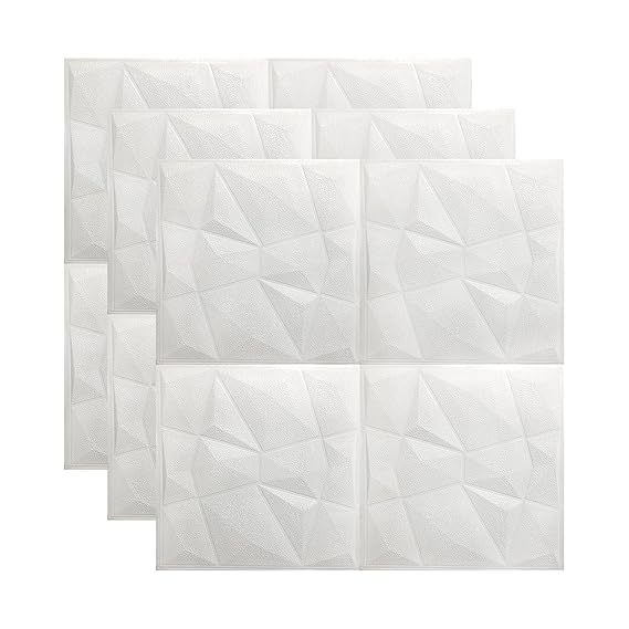 Image of DRONTER 3D Self-Adhesive Brick Wallpaper - PE Foam Wall Panels for Home, Bedroom, Living Room, and Cafe Decor | Easy Peel & Stick DIY Wall Stickers (White Diamond)